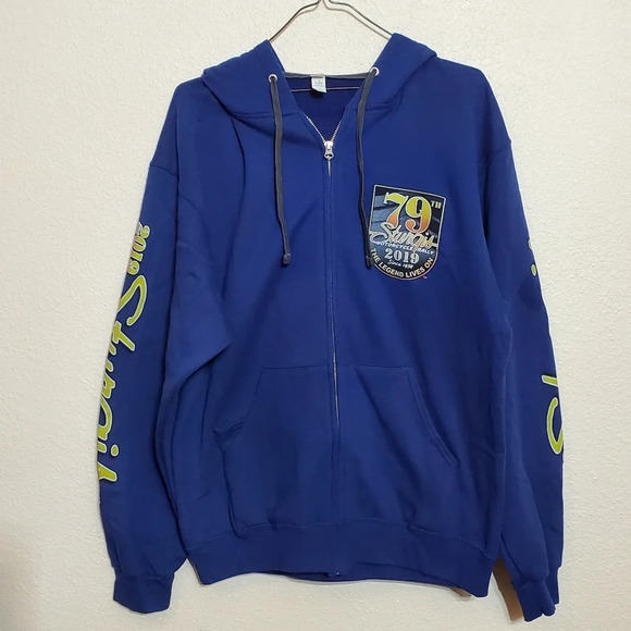 STURGIS MOTORCYCLE RALLY 2019 Blue ZIP UP MEN'S HOODIE 79th Black Hill's LARGE - Picture 1 of 16